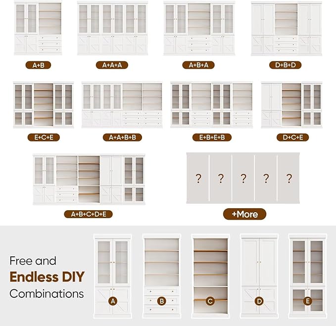 70.8" Tall Farmhouse Kitchen Pantry Cabinet, Modular Storage Cabinet with 6-Tier Adjustable Shelves, White, Wooden Hutch for Living Room, Kitchen