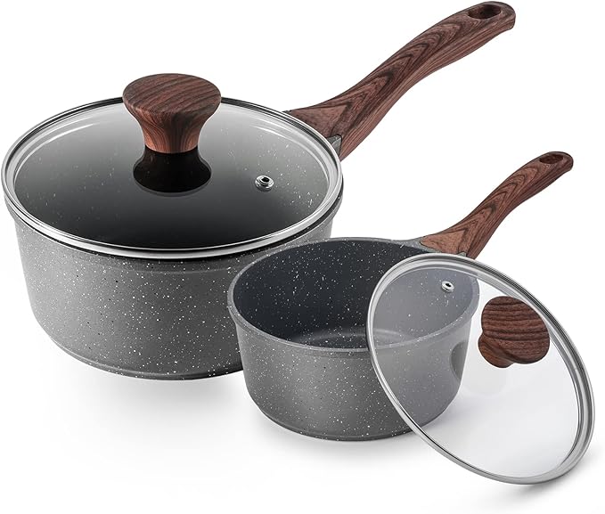 SENSARTE Nonstick Sauce Pan Set with Lid - Swiss Granite Coating 1.5 + 2 QT Induction Compatible