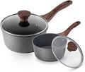 SENSARTE Nonstick Sauce Pan Set with Lid - Swiss Granite Coating 1.5 + 2 QT Induction Compatible
