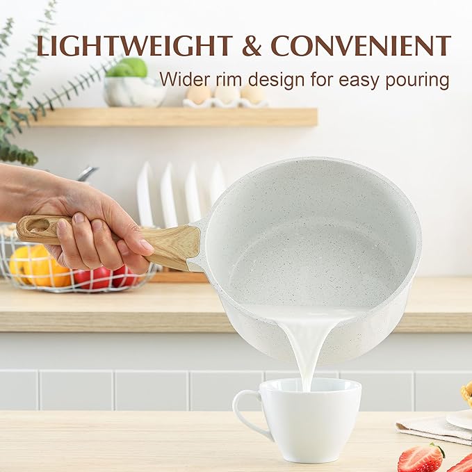 SENSARTE White Ceramic Nonstick Saucepan with Lid 2.5 Quarts - White Granite Coating
