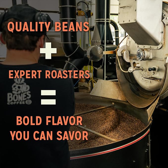 Bones Coffee Company Breakfast Blend, Chocolate, Honey and Dried Fruit Notes, Unflavored Coffee, Medium Roast Low Acid Arabica Beans Compatible with Auto drip and French Press Coffee Maker, 12 Oz Ground