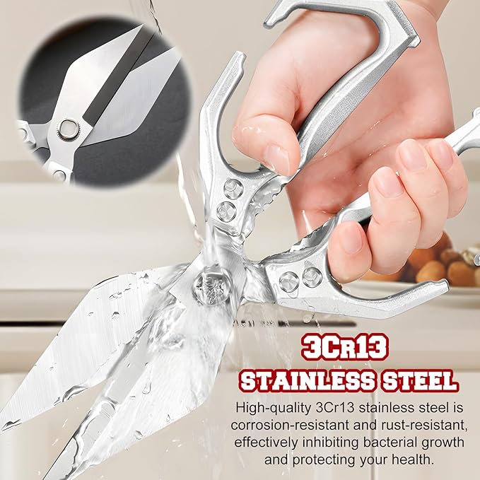 Multifunctional Heavy-Duty Kitchen Shears, Heavy Duty Kitchen Scissors for Food with Ergonomic Handle,Stainless Steel Culinary Shears for Chicken Meat Seafood Bone Cutting,Cooking Accessories(Sliver)