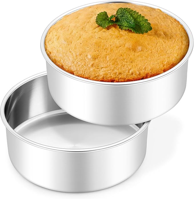 Leonyo 6 Inch Cake Pans, Stainless Steel Round Cake Baking Pans Set of 2, 6” x 3” Deep Baking Tins for Even Heating, Non Toxic & Healthy, Heavy-Duty, Dishwasher Safe