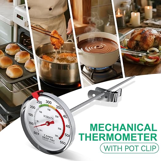 BOMATA 2-Pack Waterproof IP67 Candy Thermometers with Pot Clip, Deep Fry Oil Thermometer with Upgraded 2.5in Large Display for Cooking, Food, Turkey, BBQ, Grill... Mth400
