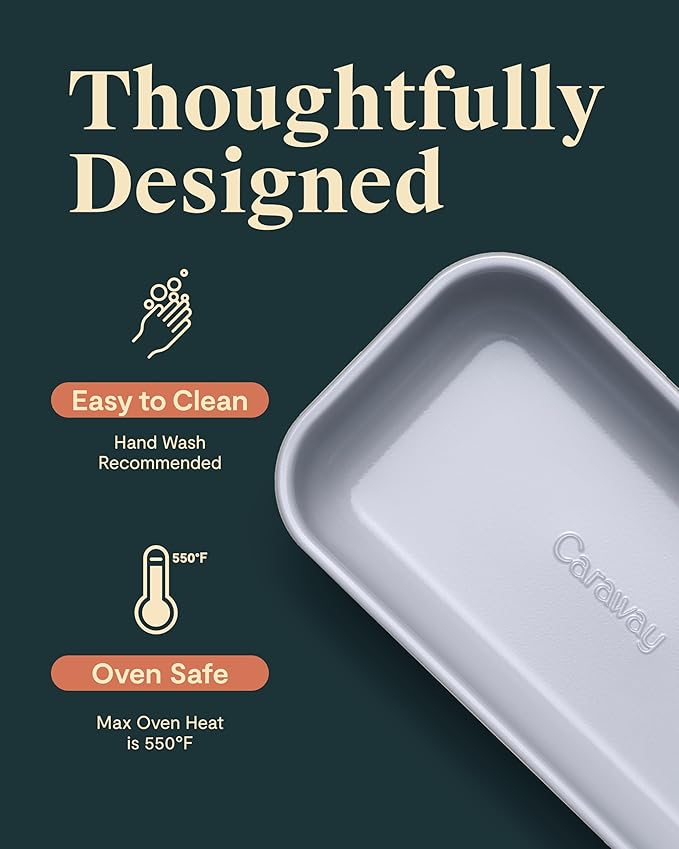 Caraway Non-Stick Ceramic 1 lb Loaf Pan Duo - Naturally Slick Ceramic Coating - Non-Toxic, PTFE & PFOA Free - Perfect for Pound Cakes, Breads, & More - Slate