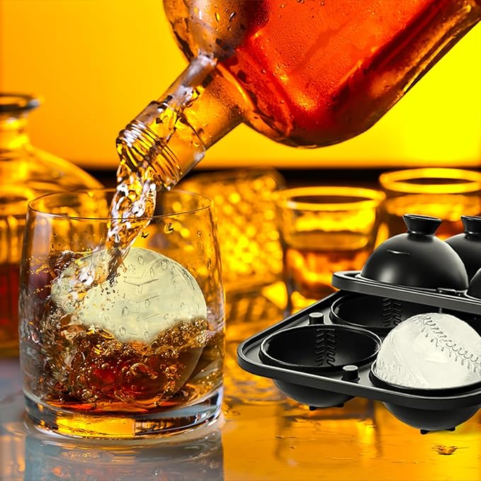 Baseball Ice Cube Mold 2.1 Inch Large Silicone Baseball Ice Cube Molds Fun Shapes Craft Sphere Ice Molds Novelty Christmas Gifts Stuff for Men Women Cocktails, Bourbon, Brandy, Whiskey(1, Baseball)