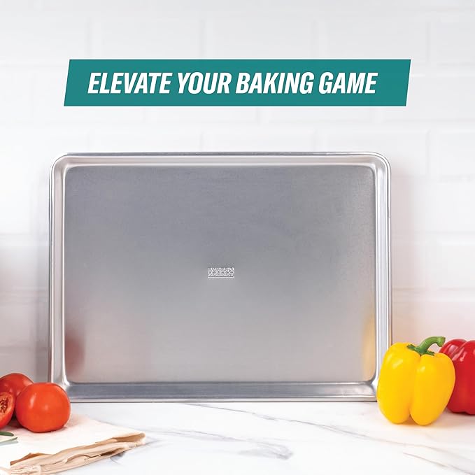 Baker's Secret Non Toxic Bacon Tray for Oven, PTFE, PFAS, PFOA Free, 100% Recycled Aluminum, Bakeware Set Cookie Sheet 18" with Stainless Steel Rack Never Rust - The Natural Aluminum Collection