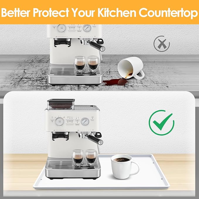 TOHONFOO Silicone Coffee Maker Mat with Lip, 19.7'' x 15'' Heavy Duty Coffee Maker Mat for Countertops, Coffee Tray Fit Under Coffee Machine Appliance Automatic Machines Espresso Accessory, White