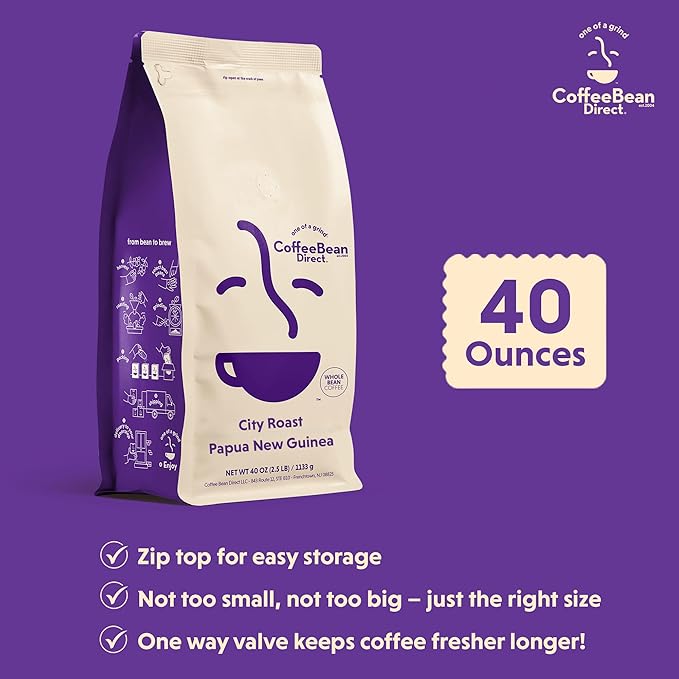 Coffee Bean Direct City Roast Papua New Guinea, Whole Bean Coffee, Medium Roast, 2.5 Pound Bag (Pack of 1)