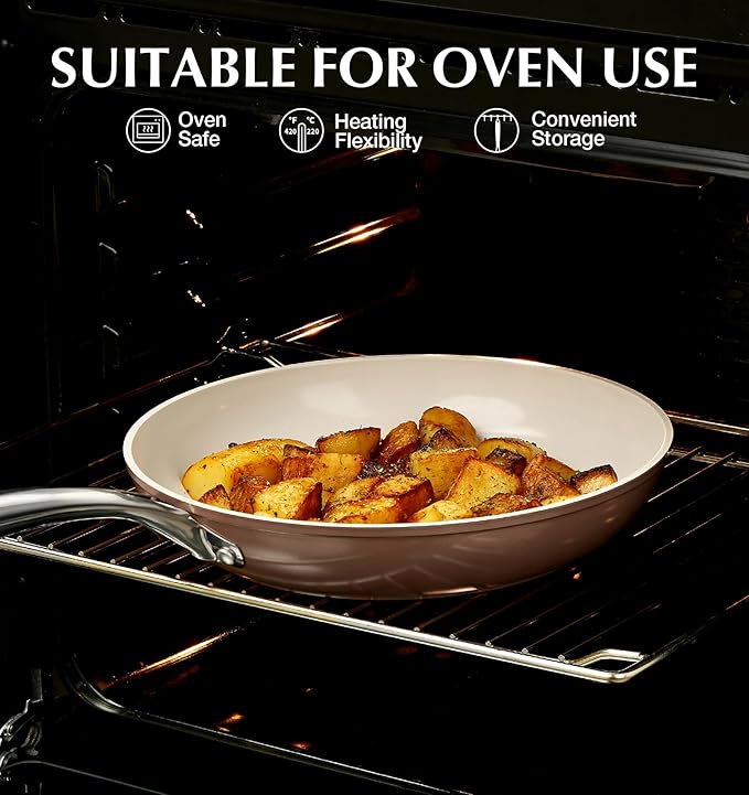 KOCH SYSTEME CS 10 Inch Nonstick Frying Pan with Lid - Ceramic Non Toxic Brown