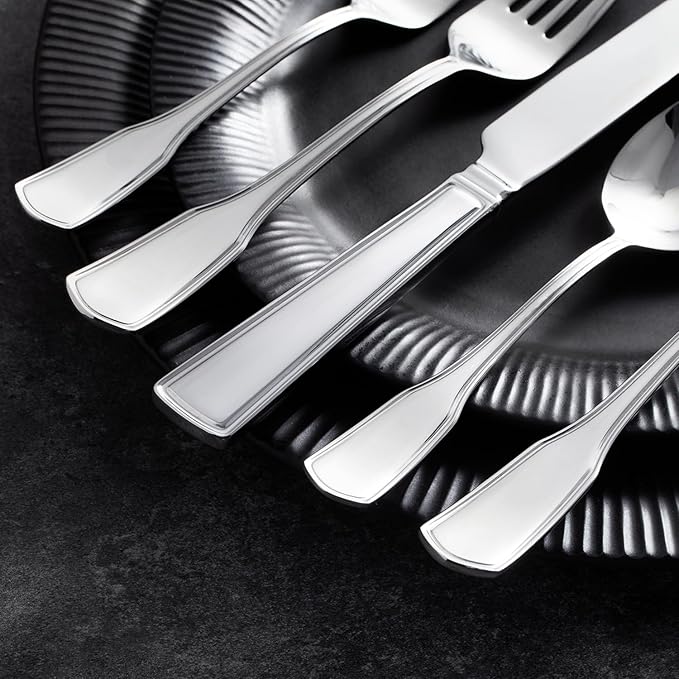 KINGSTONE 30-Piece Silverware Set, 18/10 Stainless Steel Flatware Set for 6, Tableware Cutlery Set, Utensil Sets for Home Restaurant, Mirror Finish, Dishwasher Safe