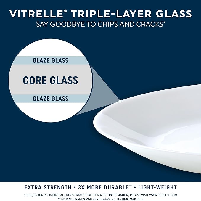 Corelle Vitrelle 18 Piece Glass Dinnerware Sets Service for 6, Triple Layer Chip & Crack Resistant Glass Plate and Bowl Sets, Anders