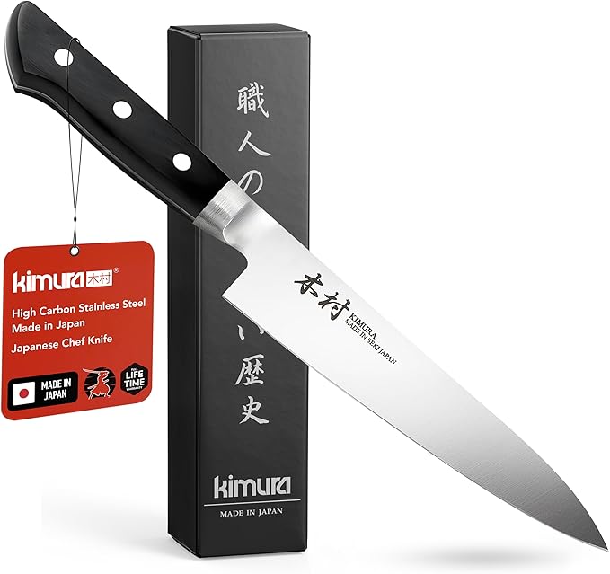 Kimura Petty Knife, [Made in Japan], 5 inch Professional Chef Knife, Ultra Sharp High Carbon Molybdenum Stainless Steel Kitchen Knives, Chefs Knives with Ergonomic Handle - Japanese Utility