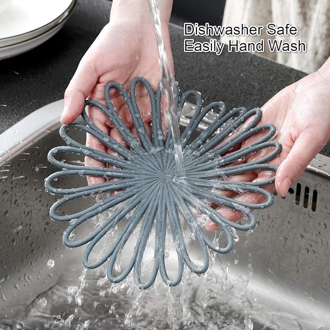 Set of 3 Silicone Trivet Mat - Hot Pot Holder Hot Pads for Table & Countertop - Trivet for Hot Dishes - Non-Slip & Heat Resistant Modern Kitchen Hot Pads for Pots & Pans, Black