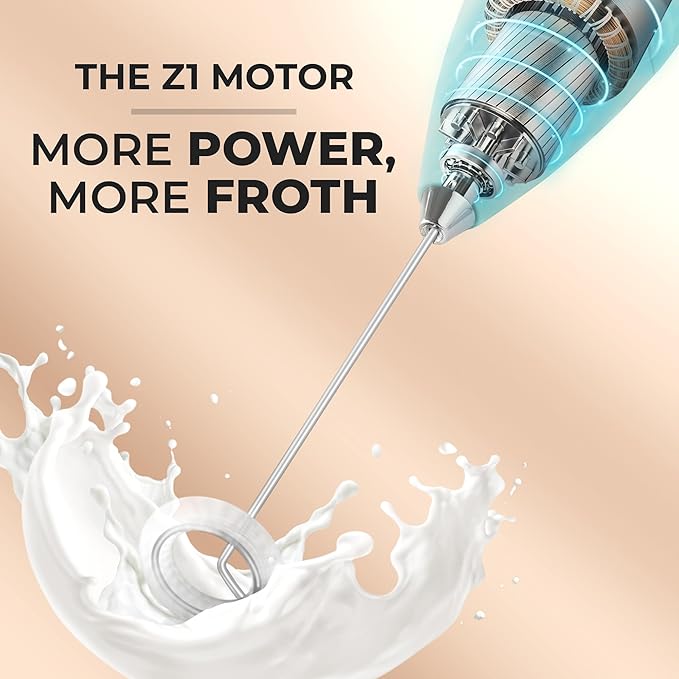 Zulay Kitchen Powerful Milk Frother Wand With 4 AA Duracell Batteries - Ultra Fast Handheld Drink Mixer - Electric Whisk Foam Maker for Coffee, Lattes, Cappuccino, Matcha & Creamer - Fresh Mint