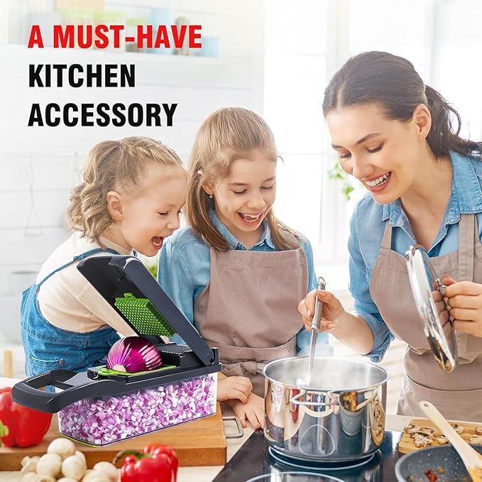 Vegetable Chopper, Pro Onion Chopper, 14 in 1Multifunctional Food Chopper, Kitchen Vegetable Slicer Dicer Cutter,Veggie Chopper With 8 Blades,Carrot and Garlic With Container (Gray) (Gray)