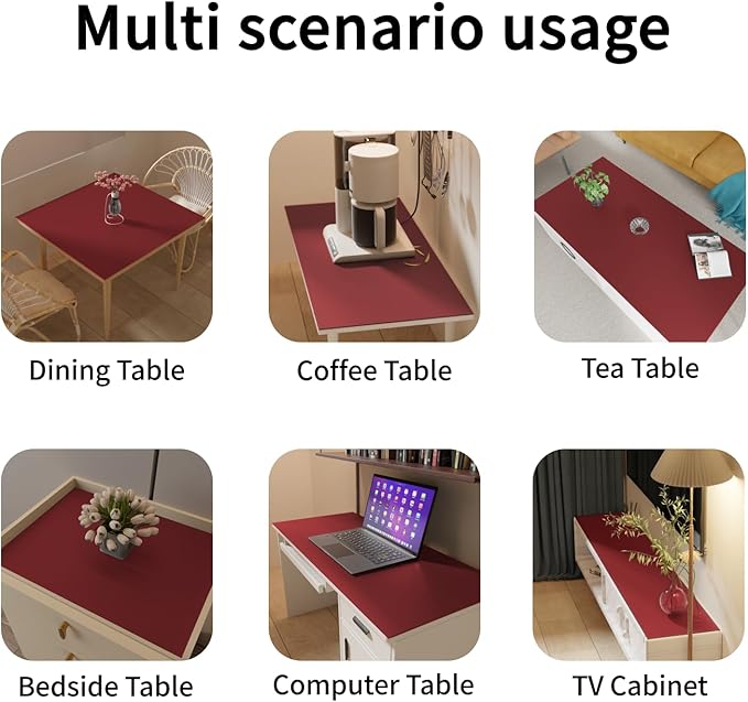 Leather Table Cover,1.8mm Thick,36x60 Inch Table Protector,Table Protector for Dining Room Table,Dining Table Cover,Dining Table Protector Rectangle(Black+Wine Red,36x60)