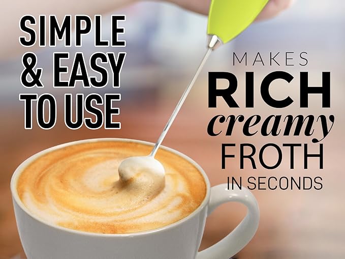 PRO MILK FROTHER WAND - ULTRA HIGH SPEED HANDHELD FROTHER - UPGRADED STAND - Powerful Handheld Mixer with Infinite Uses - Super Instant Electric Foam Maker with Stainless Steel Whisk (Lime Green)