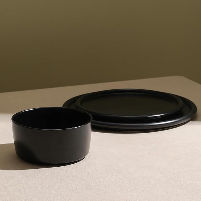 Stone Lain Eden 24-Piece Dinnerware Set Stoneware, Plates and Bowls Set, Dishwasher and Microwave Safe Dish, Dish Set for 8, Black