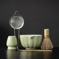 Matcha Whisk Set, Matcha Set Includes Ceramic Matcha Bowl, Bamboo Whisk, Scoop, Chasen Holder, Sifter, 5 Pcs Perfect Matcha Kit for Macha Lover (Mottled Green)