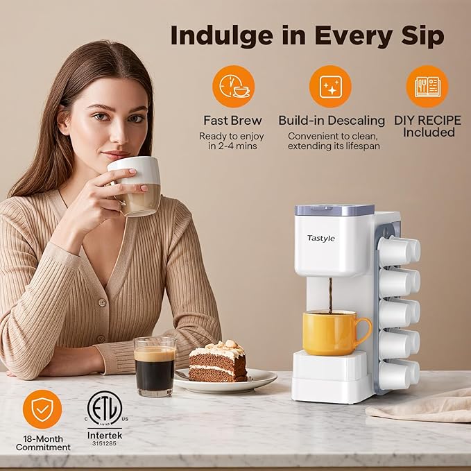 Hot & Iced Coffee Maker with Magnetic K-Pod Organizer (Pods Not Included), Stores 10 Pods, 4-5 Cups Coffee Maker & Single-serve Brewer for K Cup & Grounds, 40oz Removable Water Tank, White