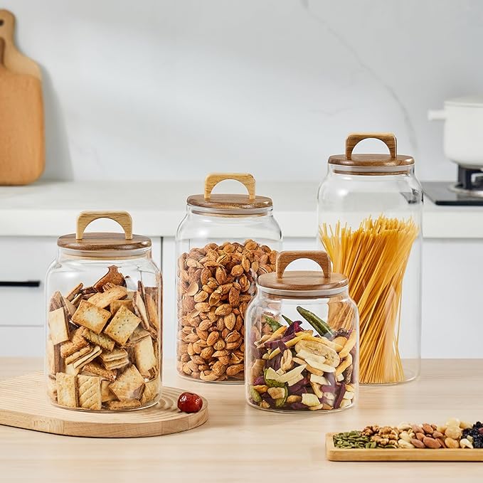 Sweejar Glass Jars for Laundry Room Organization, Half-Gallon Laundry Pods Container, Glass Food Storage Jars with Airtight Lid, 2 Pack, Hand Lid