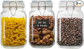 50oz Square Glass Food Storage Jars with Airtight Clamp Lids, 3 Pack Large Kitchen Canisters for Flour, Cereal, Coffee, Pasta and Canning, Mason Jar (Clear 50oz Square - 3 sets)