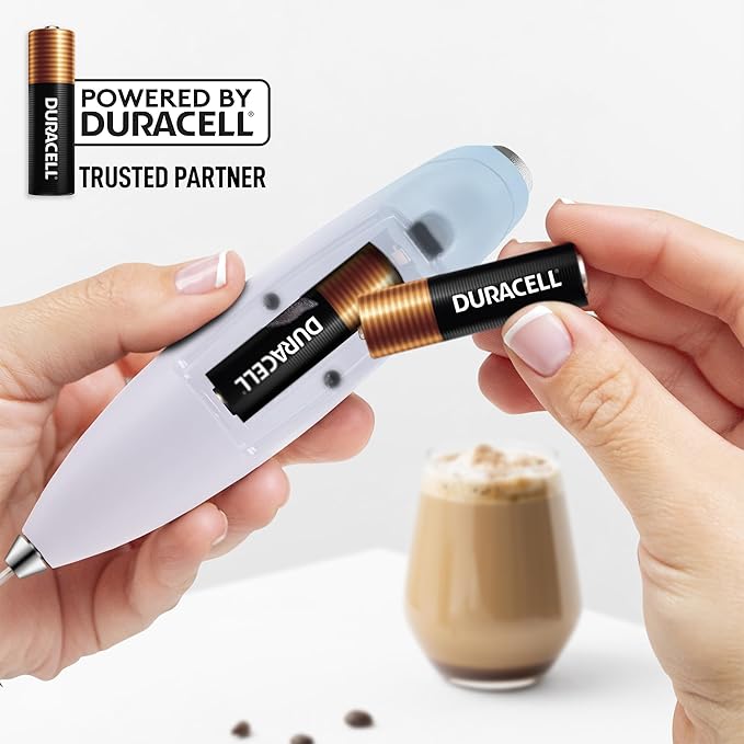 Zulay Kitchen Tornado Whisk Milk Frother with 4 AA Duracell Batteries - Triple Whisk for More Power - Handheld Coffee Frother with Stand - Drink Mixer for Lattes, Matcha & Protein Shakes