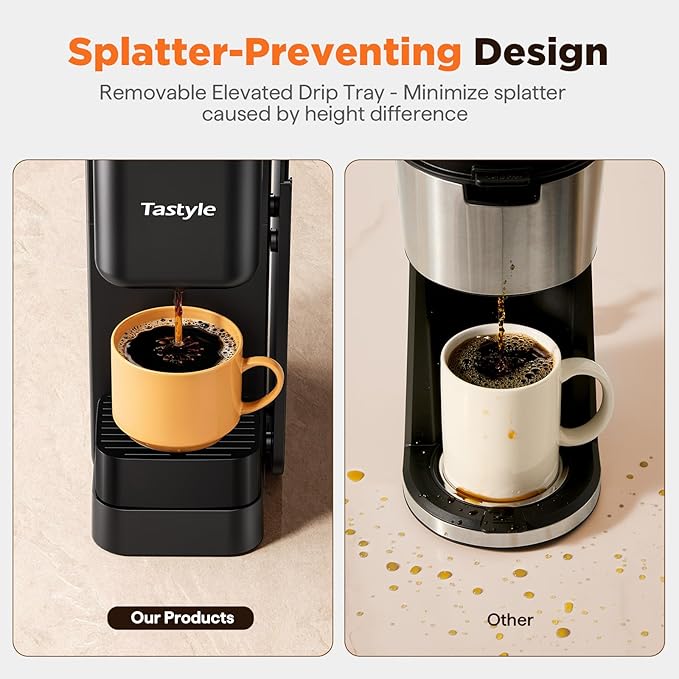 Hot & Iced Coffee Maker with Magnetic K-Pod Organizer (Pods Not Included), Stores 10 Pods, 4-5 Cups Coffee Maker & Single-serve Brewer for K Cup & Grounds, 40oz Removable Water Tank, Black