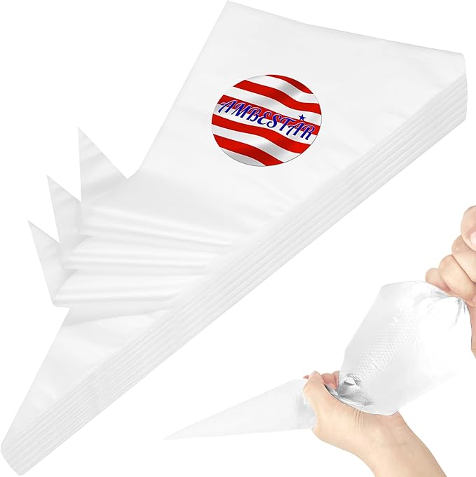 23 inch Frosting Piping Bag Disposable, AMBESTAR 200 Pieces Professional Clear Huge Thickened Cake Decorating Bag for Cream Frosting, Cakes and Cookies Decoration, Baking Lovers Accessories