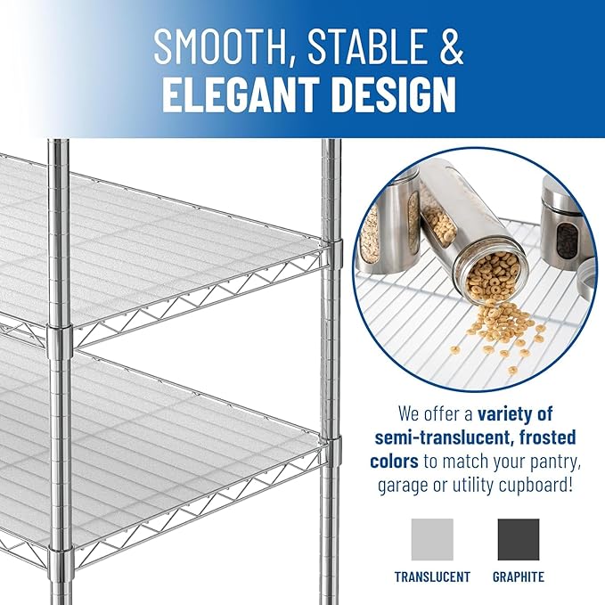 Shelf Liners for Wire Shelf System: Set of 5 in Graphite: 18 x 60 inch: Plastic Wire Shelving Shelf Mats