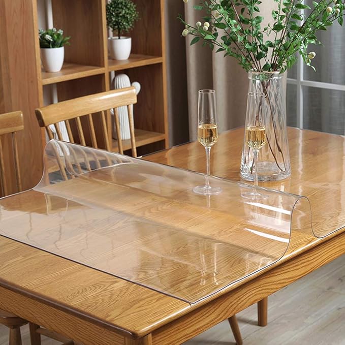 Wadrac 39x60 Inch Clear Plastic Tablecloth for Coffee Dining Kitchen End Table Protector Cover Wipeable Water Resistant PVC Vinyl Table Pad Mat for Wood Marble Furniture Topper Tabletop Protection