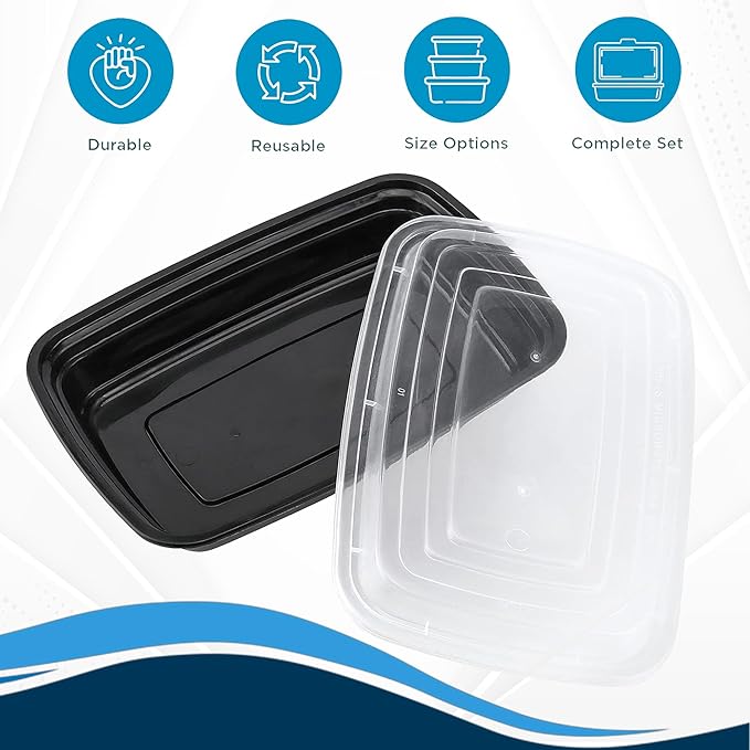 Ruthy's Outlet Meal Prep Containers W/Lids -Square Food Storage – BPA-Free| Stackable | Microwave | Freezer & Dishwasher Safe | Reusable Lunch Bento Box Portion Control & Planning (30 Pack, 24 oz)