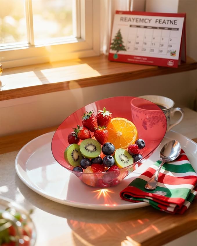 bUCLA Clear Red Plastic Serving Bowls 20 OZ - Christmas Party Disposable Bowls 12 Pack