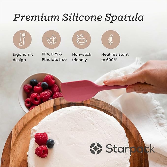 Starpack 'Scrape & Stir' Silicone Spatula (8 Inch) - Heat Resistant Spatulas Set 600°F - Food Grade Kitchen Spatulas - Nonstick Baking and Cooking Spatula - LFGB Grade Rubber Utensil Set