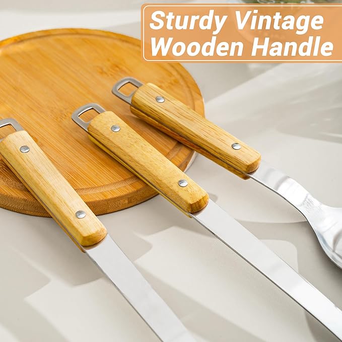 FJNATINH Cooking Utensils - Spatula and ladle Set with Wood Handle, 8 Pieces Wok Utensils Tools - Wok Accessories Cookware Set