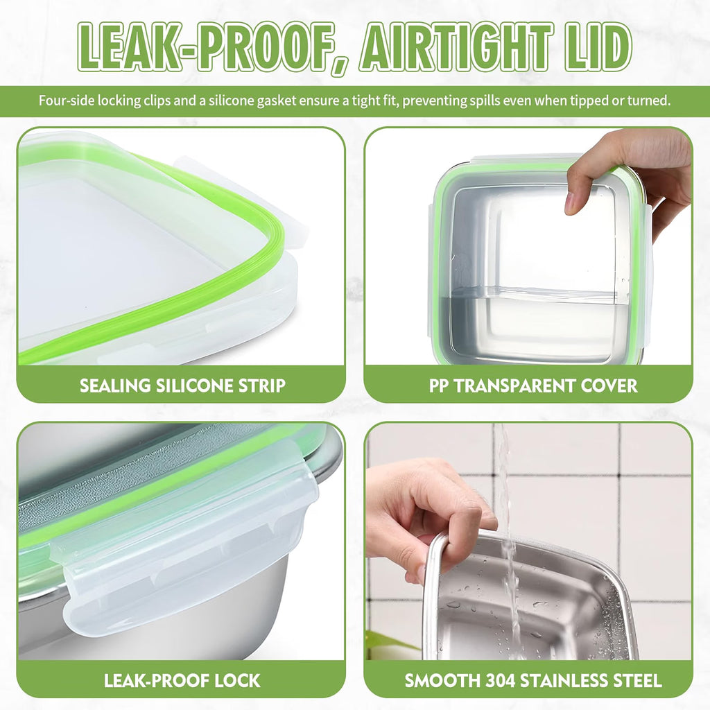 CLWVPCOT 4-Pack 40oz Stainless Steel Food Containers with Airtight Lids – Green