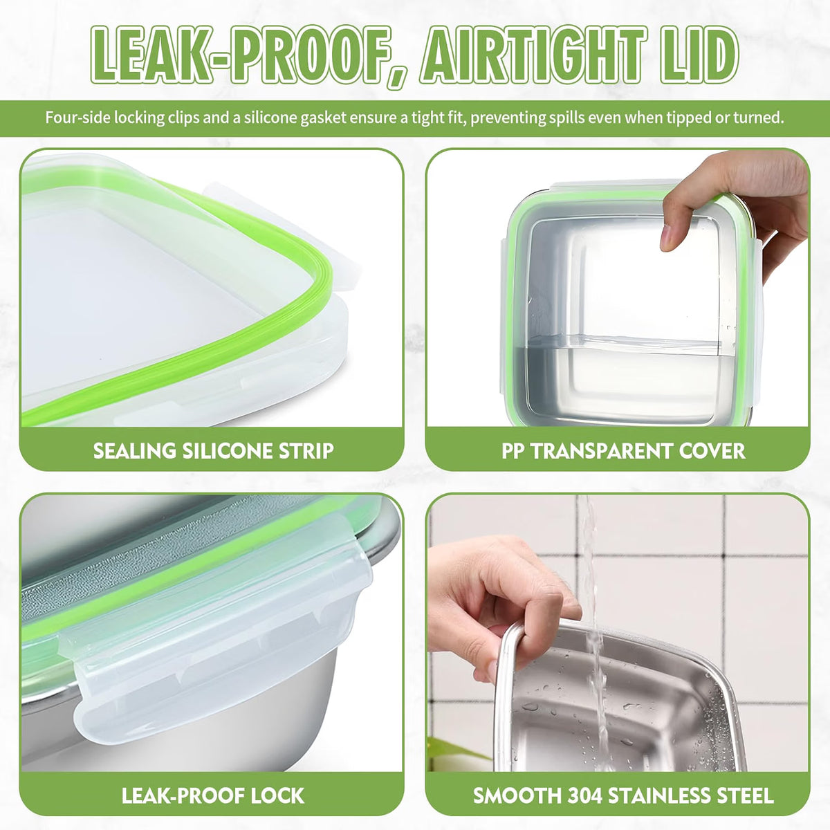 CLWVPCOT 4-Pack 40oz Stainless Steel Food Containers with Airtight Lids – Green