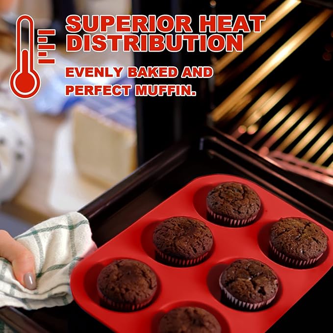 Anaeat Silicone Muffin Pan - 6 Cups Non-Stick Cupcake Molds, Food Grade Silicone Baking Tray for Making Egg Muffin, Cupcake, Quiches, Tart and Desserts, Reusable Muffin Tin Just Pop Out (3 Pack)