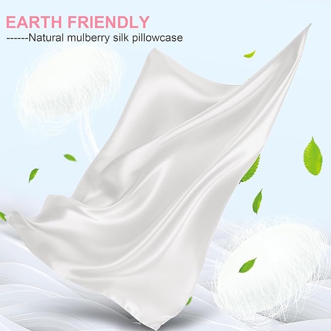 Mulberry Silk Pillow Cases 2 Pack Standard Size 20x26 Inches with Hidden Zipper, Ultra Smooth and Soft Breathable Cooling Silk Satin Pillowcase Set of 2, Better for Hair and Skin, Gifts for Women Men