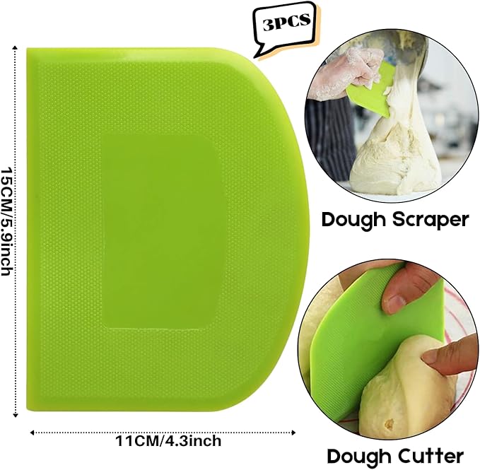 SURDOCA Dough Scraper Bench Scraper - 3P 5.9x4.3" Plastic Flexible Bowl Scraper, Sharp Edge & Angles Cake Scraper. Non-Slip Bakeware Decorating Tools Sculpting & Modeling Tools - Yellow+Blue+Yellow