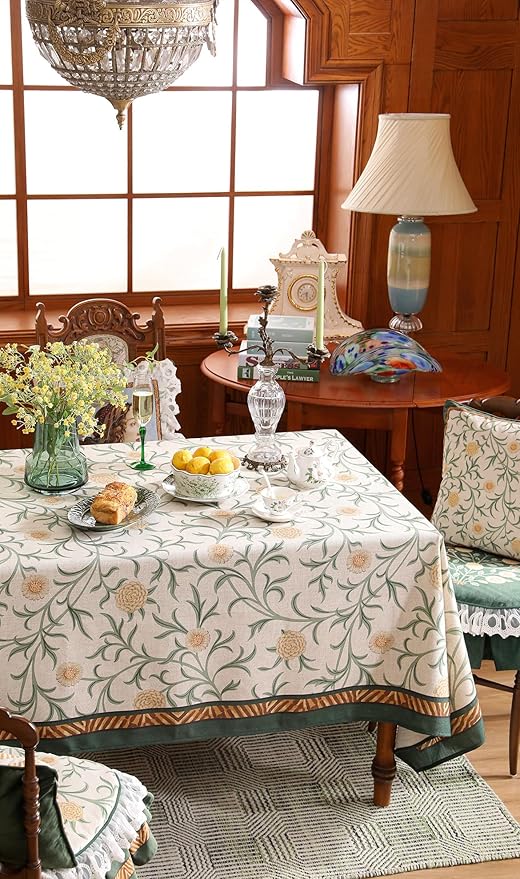 patdrea Designer French Linen Table Cloth for Rectangle Table,Vintage Fall Decorative Tablecloth,Floral Decoration Cover for Kitchen Dining Christmas,Tea Party,Thanksgiving,63"x110"-Littledaisy