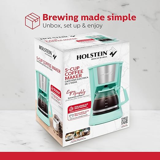 Holstein Housewares HH-0914701I 5-Cup Coffee Maker, Mint, 9.8x10x5.7
