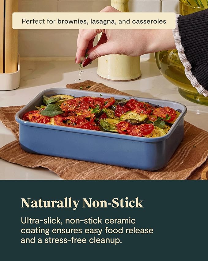 Caraway Nonstick 9” x 6.5” Small Rectangle Baking Pan Duo – Non-Toxic, PTFE & PFOA Free – Aluminized Steel Core – Deep Ceramic Baking Pan for Casseroles, Lasagna & More - Slate