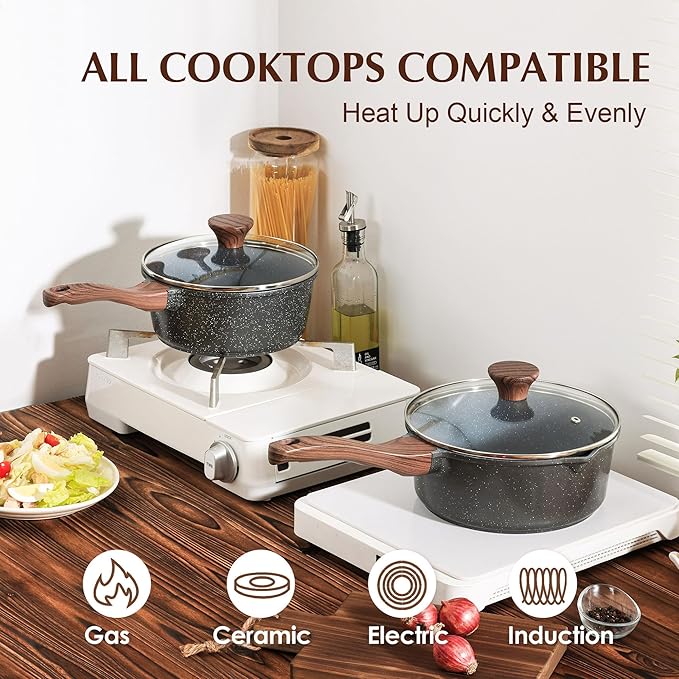 SENSARTE Nonstick Saucepan with Lid 2.5 Quarts - Swiss Granite Coating Medium Pot