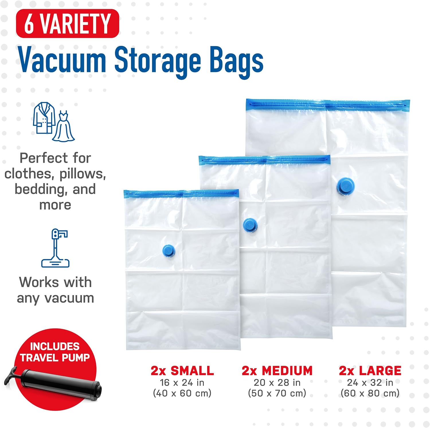 Spacesaver 6-Pack Vacuum Storage Bags with Hand Pump – S/M/L Variety Set