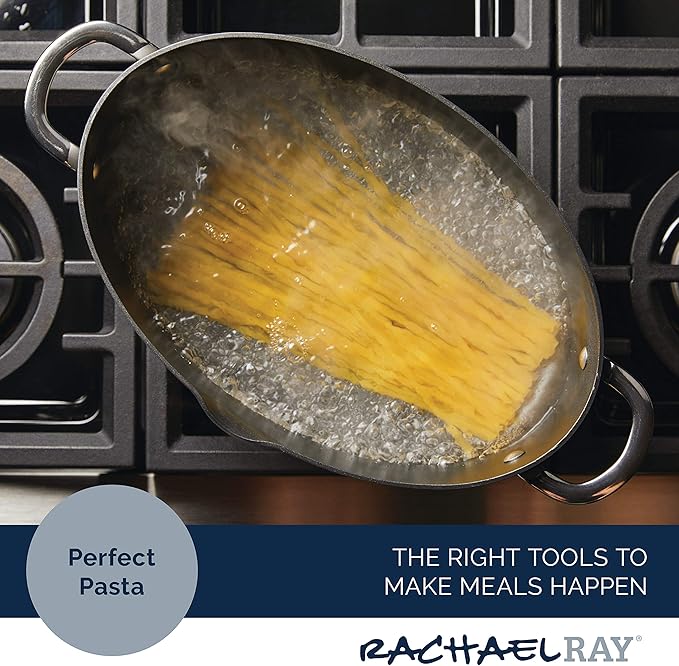 Rachael Ray 80090 Professional Hard Anodized Nonstick Cookware Oval Pasta Pot/Braiser, 8 Quart - Gray