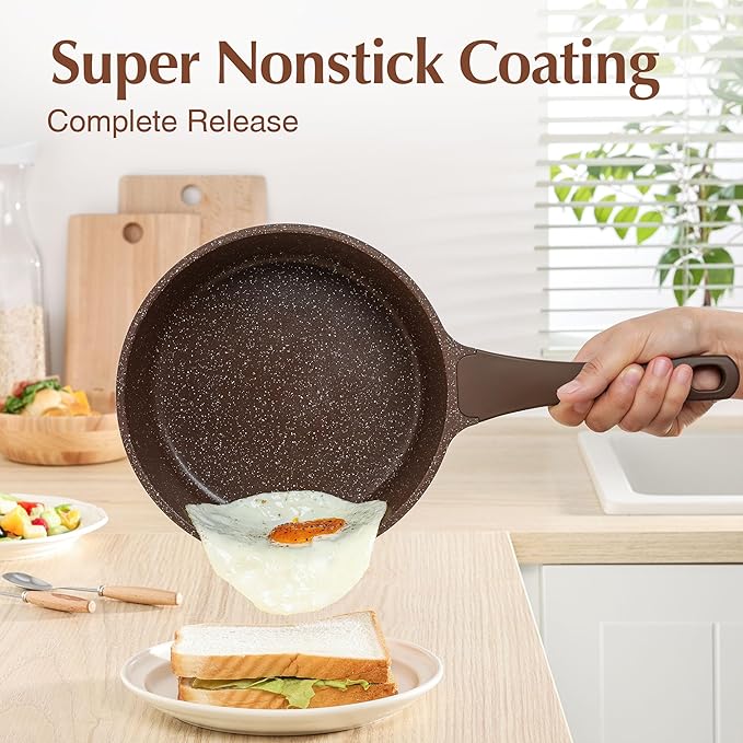 SENSARTE Nonstick Saucepan with Lid 2.5 Quarts - Granite Coating Medium Pot