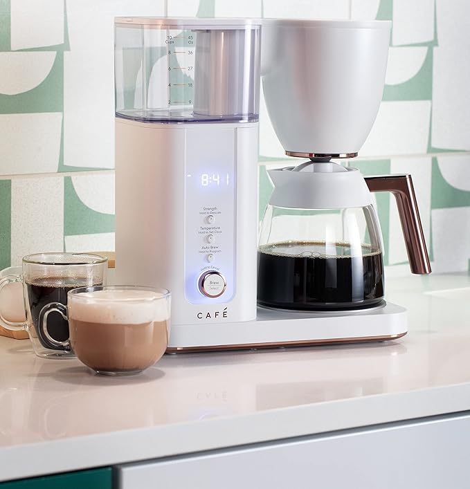 Café Specialty Drip Coffee Maker | 10-Cup Glass Carafe | WiFi Enabled Voice-to-Brew Technology | Smart Home Kitchen Essentials | SCA Certified, Barista-Quality Brew | Matte White (Renewed)