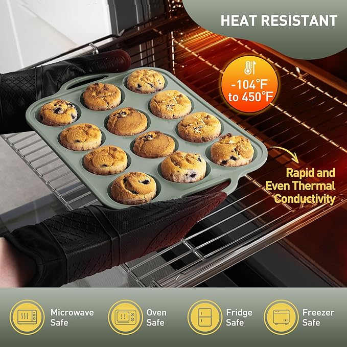 12 Cups Silicone Muffin Pan with Metal Reinforced Frame Cupcake Pan Tray Egg Molds Parents Stepdad Pawpaw Who Want Nothing Everything Future Groom Bride Law Christmas Xmas Happy Birthday Gifts Ideal